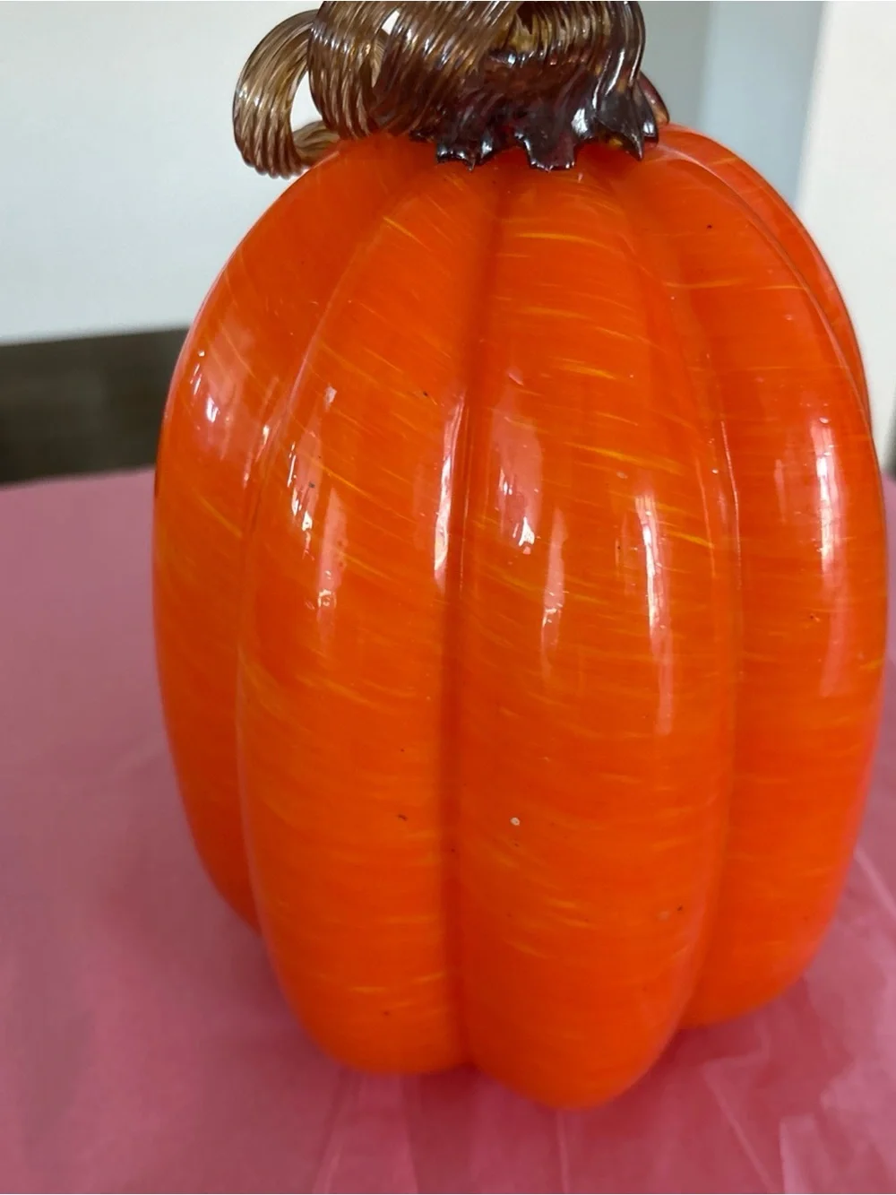 Handblown Glass Oranges Pumpkin Brown Stem